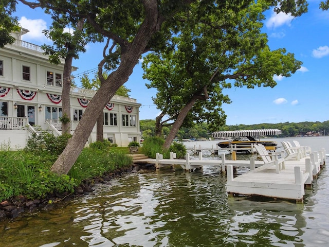 view of dock with a water view