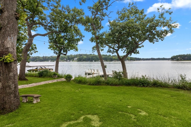 property view of water featuring a boat dock