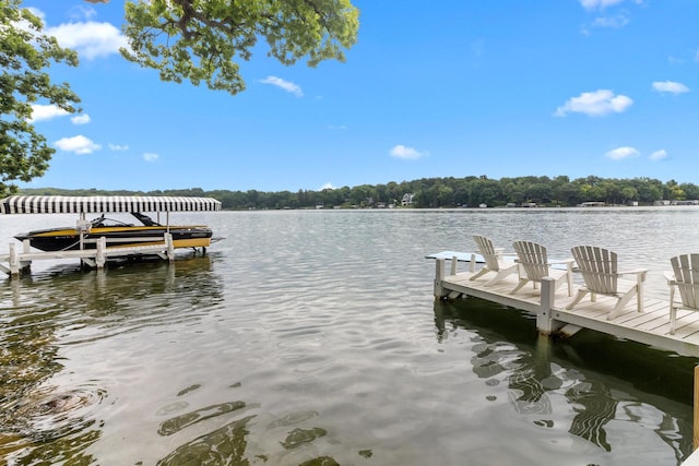 view of dock with a water view