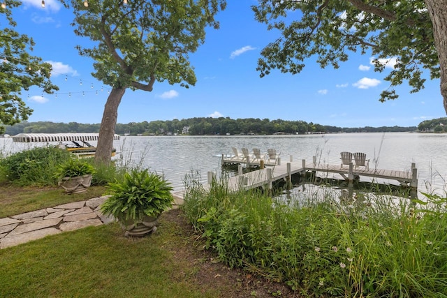 view of dock with a water view