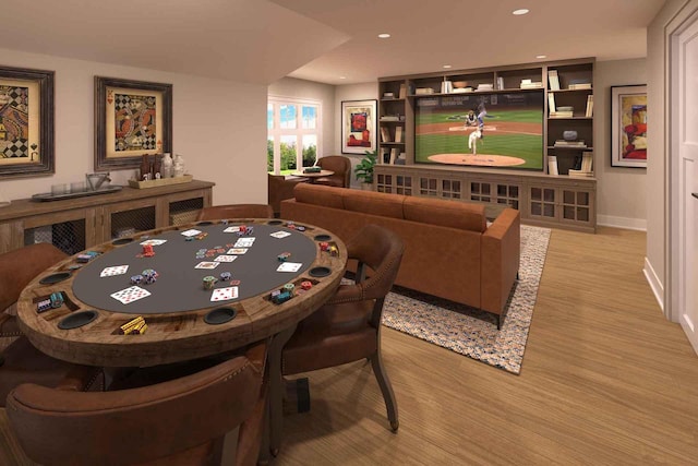 recreation room featuring light hardwood / wood-style flooring