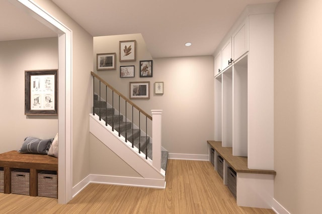 mudroom featuring light hardwood / wood-style flooring