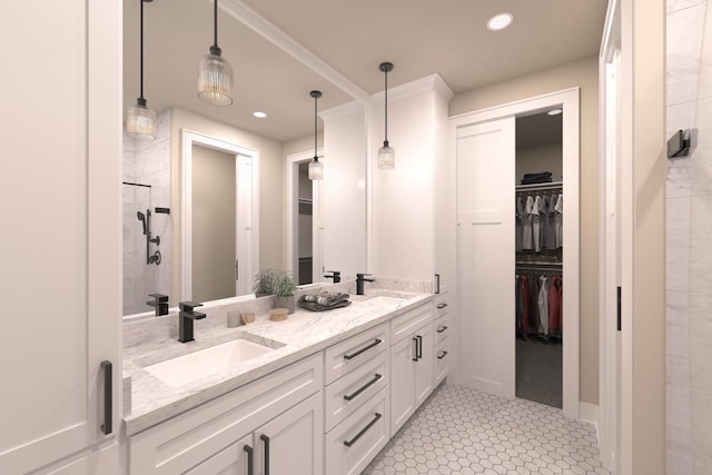 bathroom with tile patterned floors and vanity