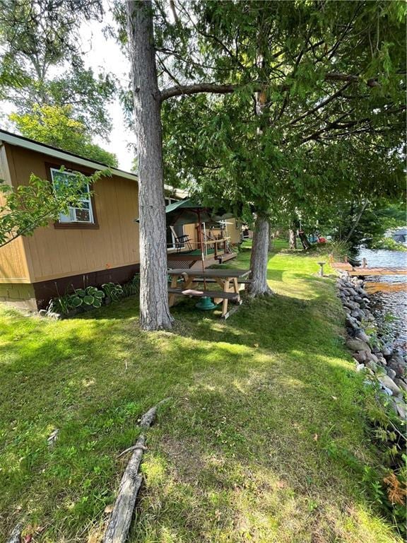 view of yard with a water view