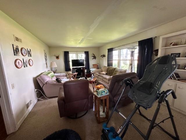 carpeted living room featuring plenty of natural light