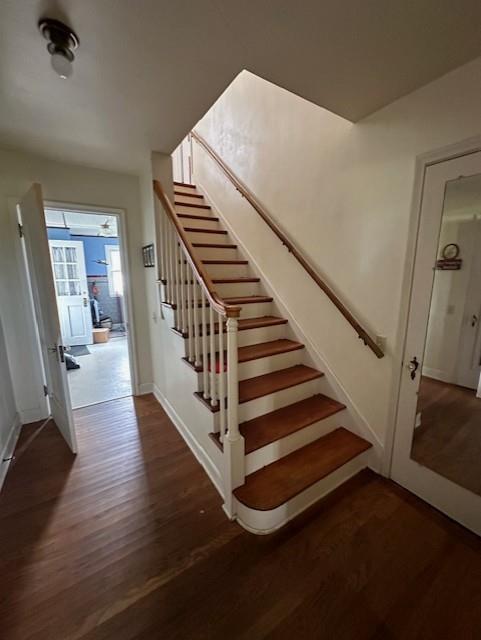 stairway with wood-type flooring