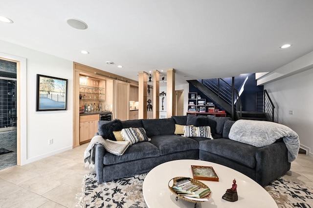 view of tiled living room