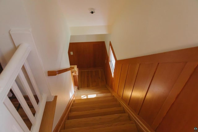 stairway with wood-type flooring