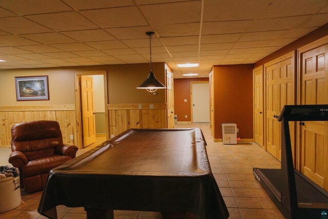 34780 S County Highway J, Bayfield, WI 54814 - game room with wainscoting, billiards, a drop ceiling, and light tile patterned floors