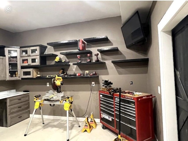 interior space featuring gray cabinetry