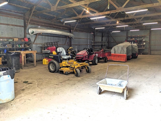 garage with metal wall