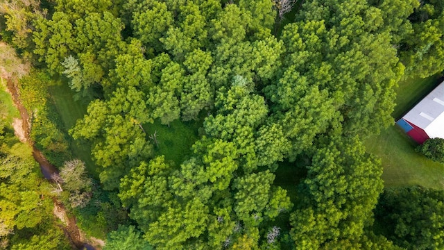 birds eye view of property with a wooded view