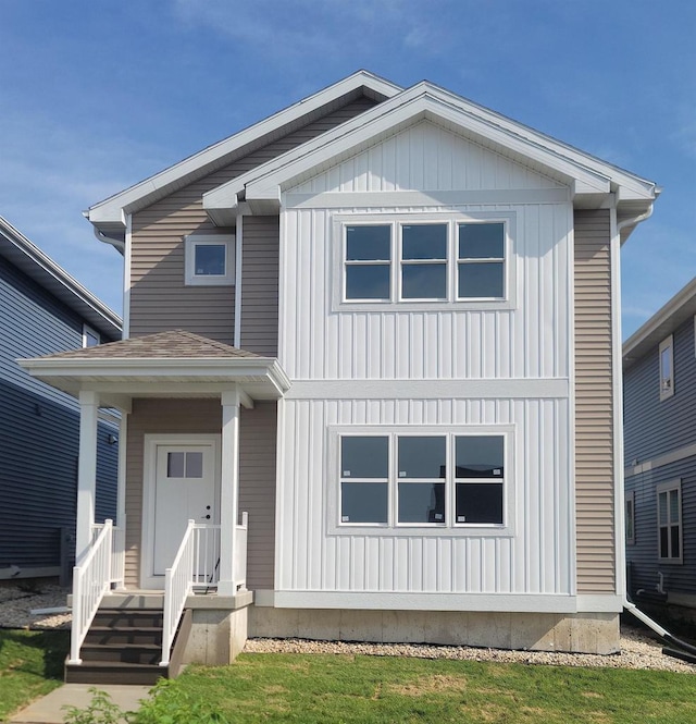 view of front facade with board and batten siding