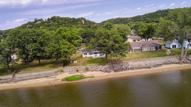 aerial view with a water view