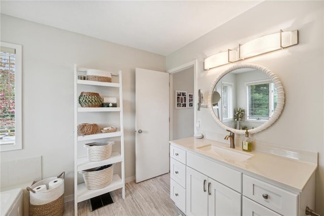 bathroom featuring hardwood / wood-style flooring and vanity