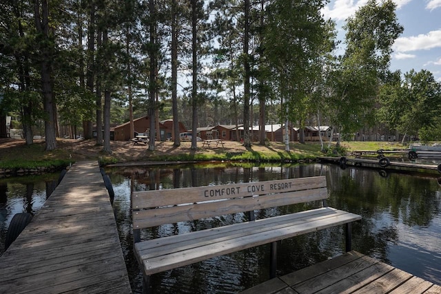 view of dock with a water view