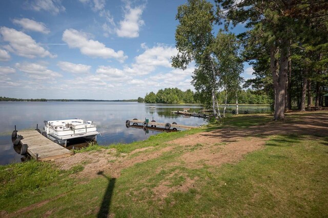 view of dock with a water view