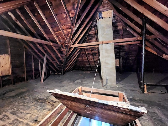 view of unfinished attic