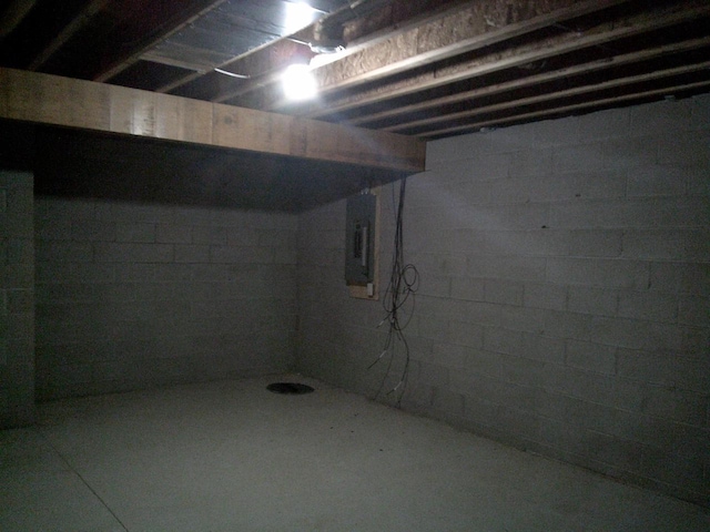 unfinished below grade area featuring electric panel