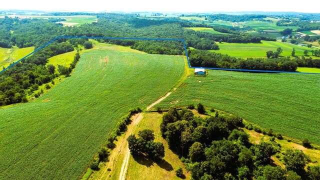 birds eye view of property with a rural view