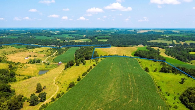 drone / aerial view featuring a rural view and a water view