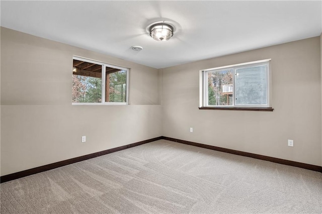 empty room featuring carpet floors, baseboards, and a wealth of natural light