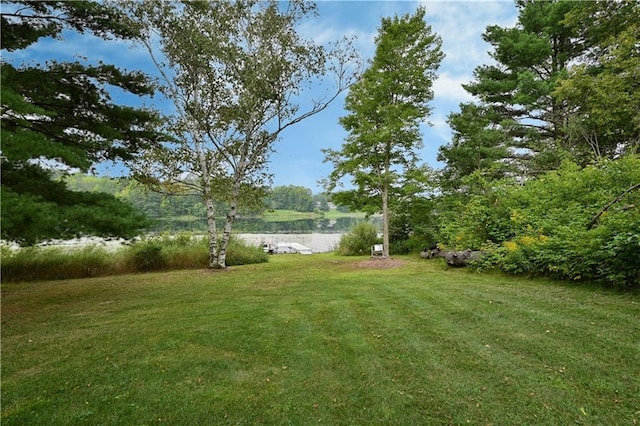 view of yard with a water view