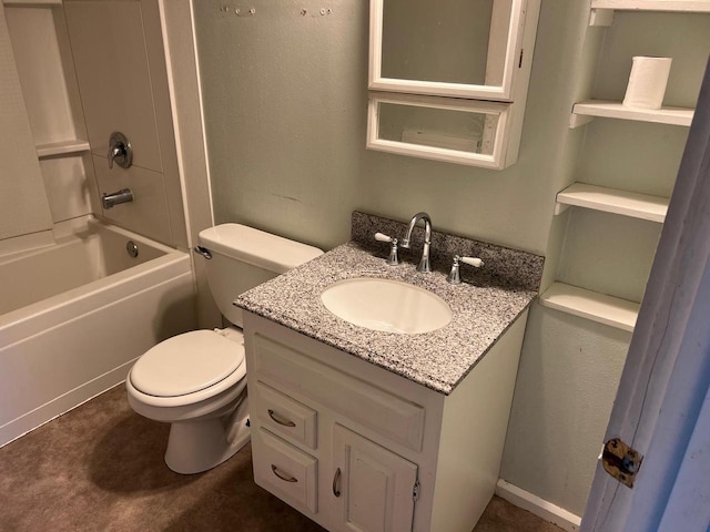 full bathroom with toilet, shower / washtub combination, and vanity