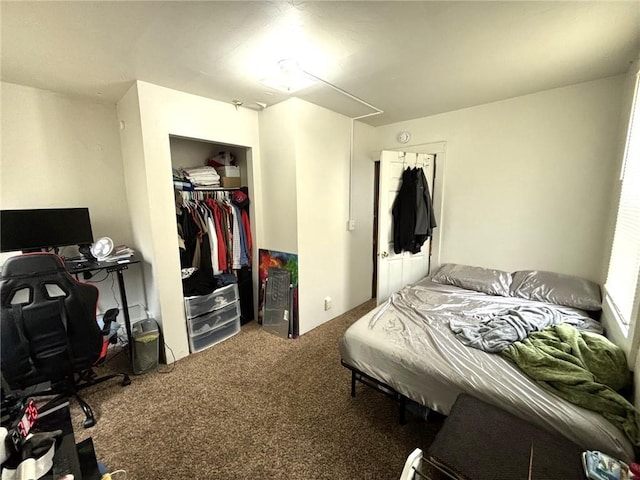 bedroom with carpet and a closet