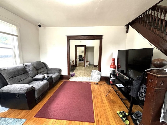 living room featuring light wood-type flooring