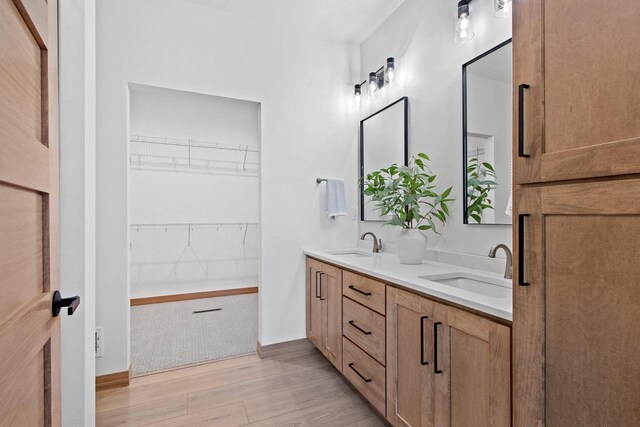 bathroom featuring hardwood / wood-style flooring and vanity