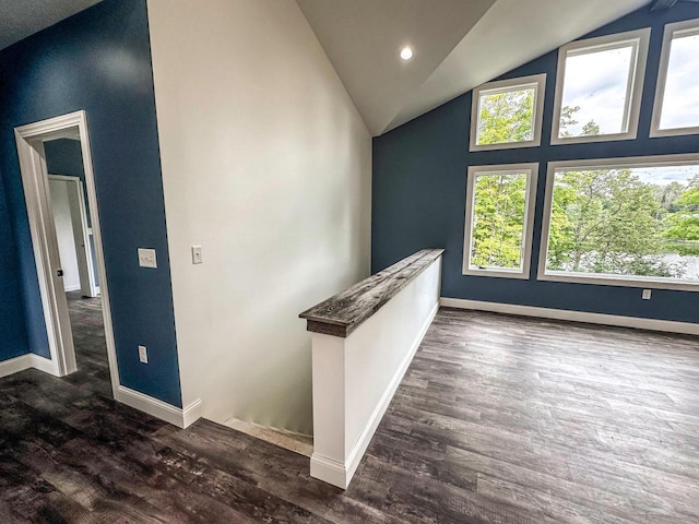 interior space featuring dark wood-type flooring and vaulted ceiling