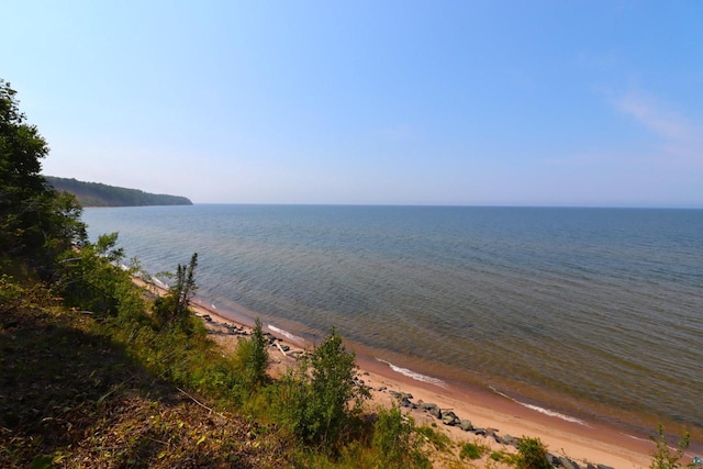 view of water feature with a beach view