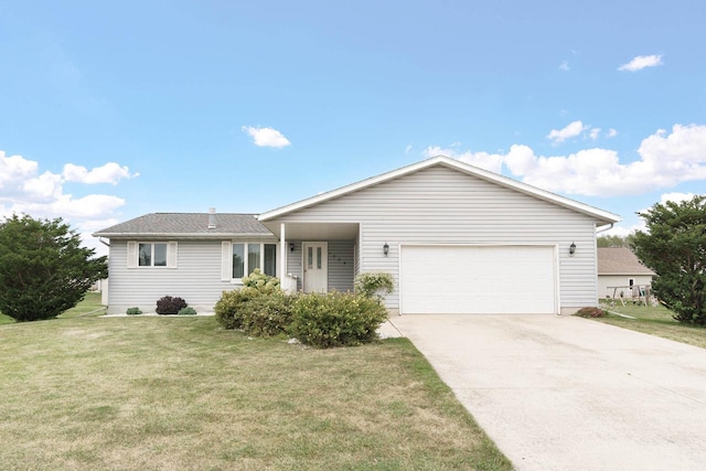 ranch-style house with a front lawn and a garage