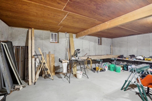 basement with wooden ceiling