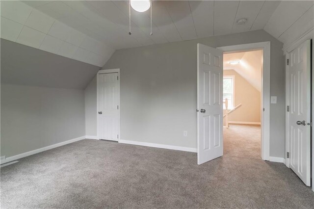 bonus room featuring vaulted ceiling and carpet