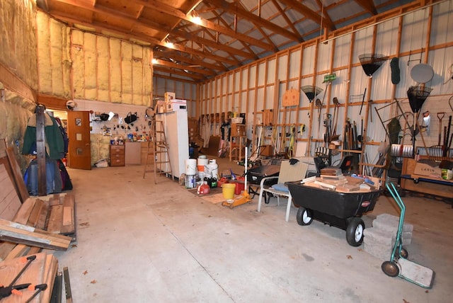 garage featuring a workshop area