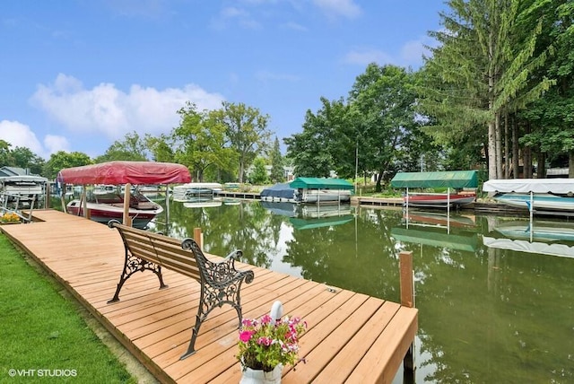 dock area with a water view