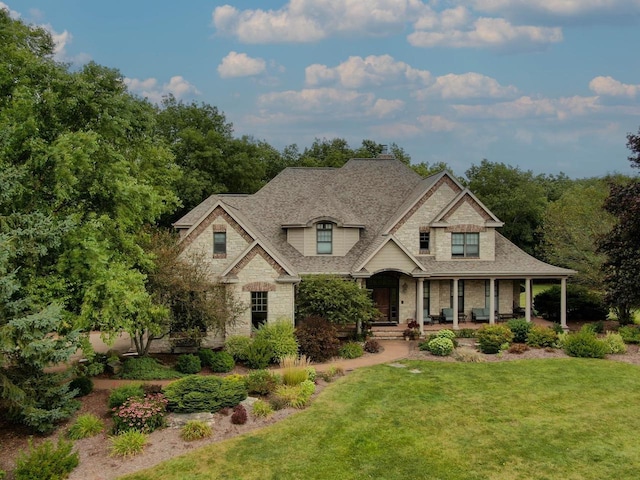 view of front facade with a porch and a front lawn