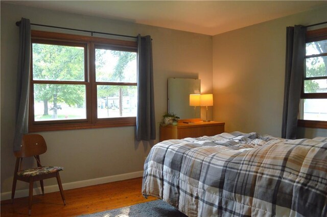 bedroom featuring multiple windows and wood-type flooring