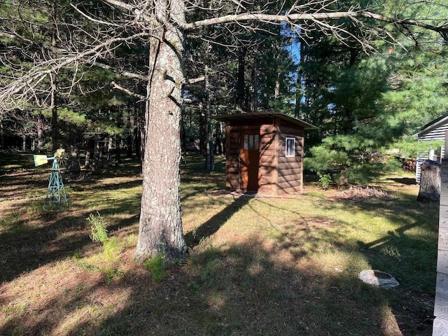 view of yard with a storage unit