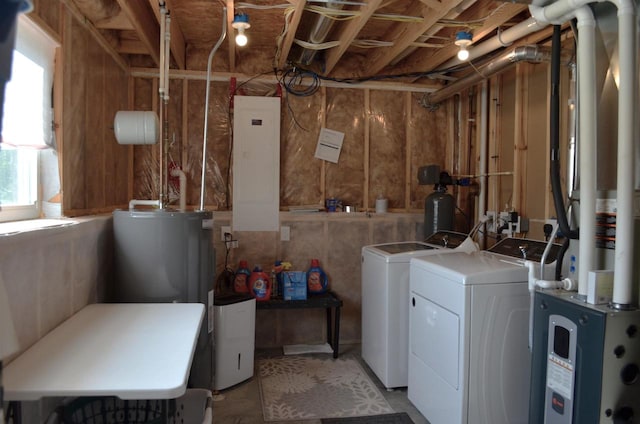 clothes washing area featuring washing machine and clothes dryer and electric panel