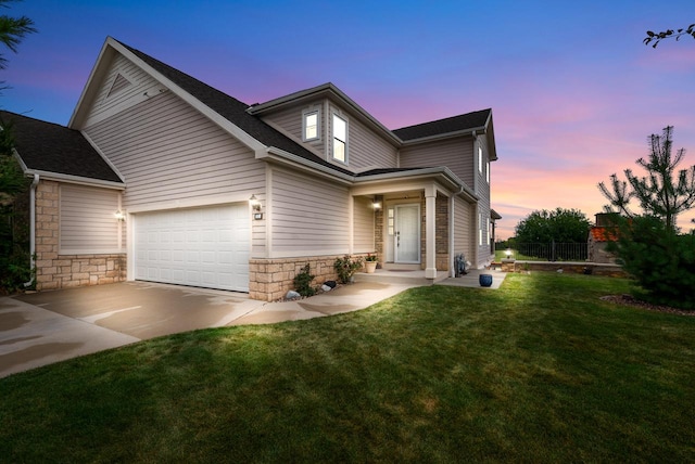 view of front of home with a yard