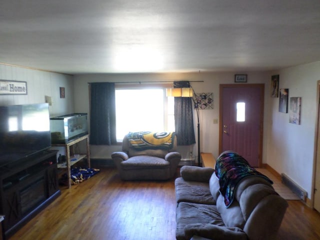 living room with hardwood / wood-style flooring