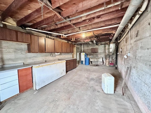 basement featuring gas water heater