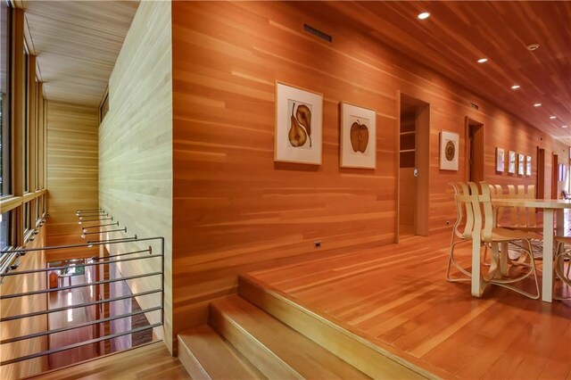 view of sauna featuring recessed lighting and wood finished floors