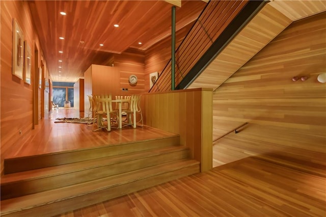 view of sauna / steam room with recessed lighting and wood finished floors