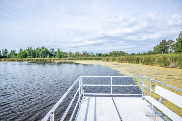 view of dock with a water view