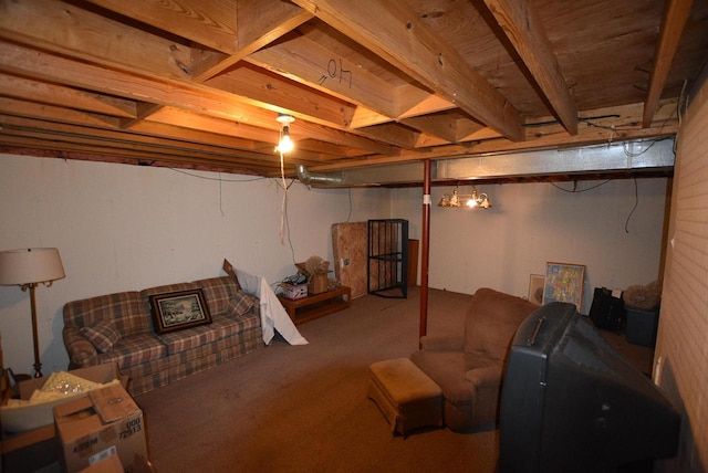 basement featuring carpet