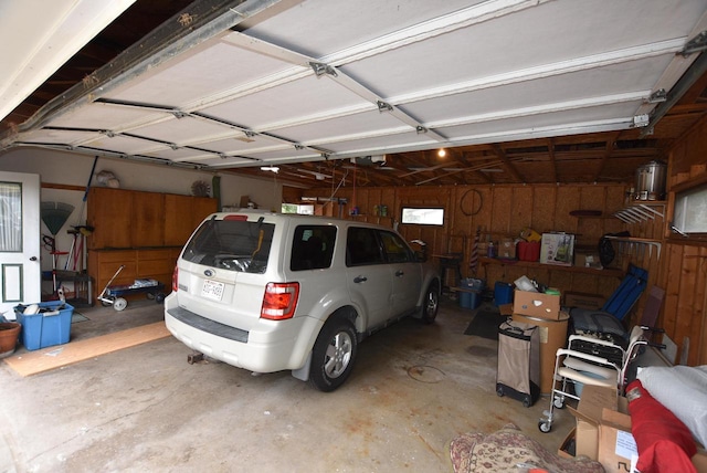 garage with wooden walls